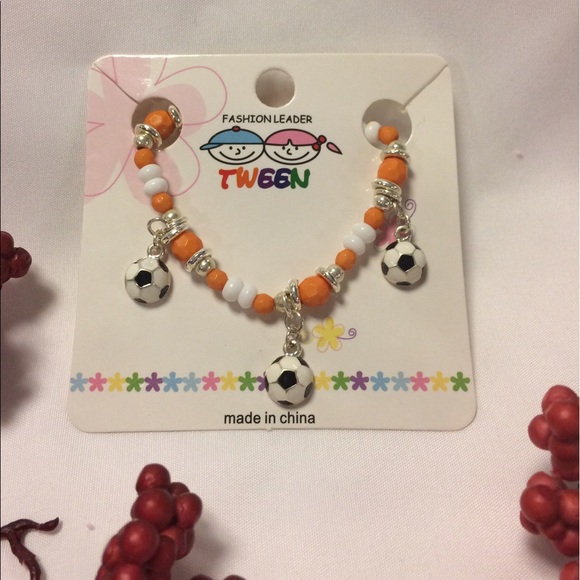 Child Tween Orange and White Stretch Bracelet - Picture 3 of 3